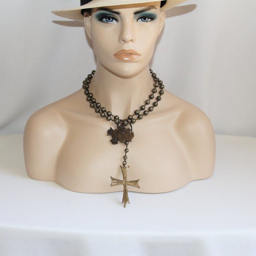 Gorgeous Pyrite, Cross, Medallion Necklace